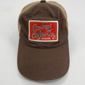 Cowboy Coffee Co Jackson WY Brown Tan Mesh Trucker Hat Adjustable Outdoor Cap